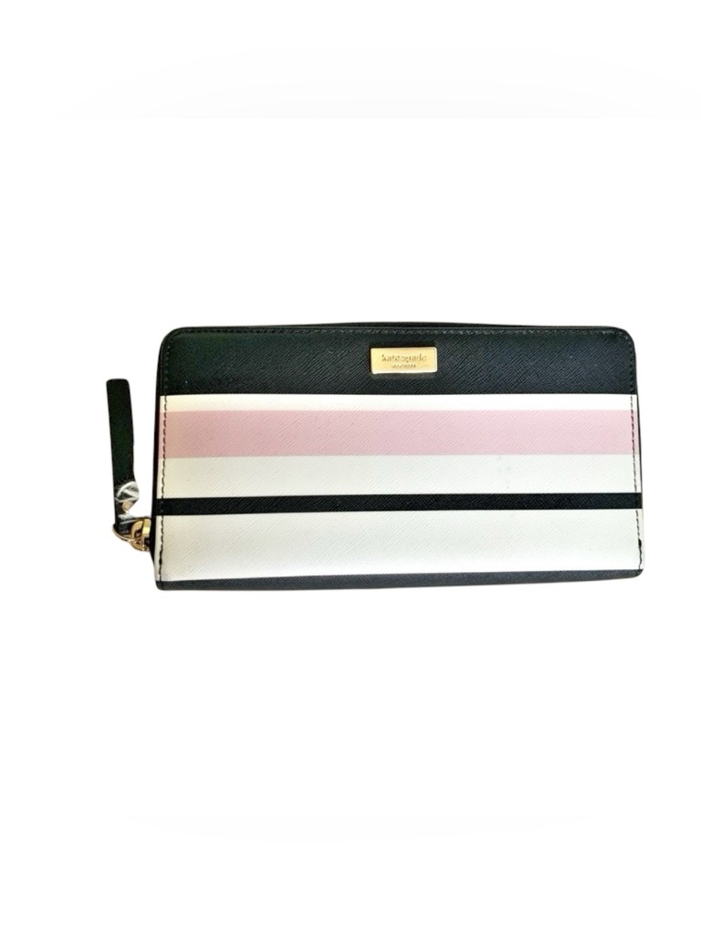 Kate Spade Lacey Eden Street Zip Around Wallet Stripes of Black, White, & Pink